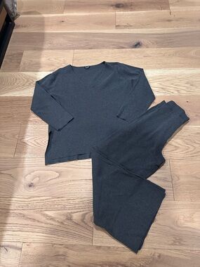 Splendid women’s Wide Leg Lounge Pants with Sweater Set - Charcoal